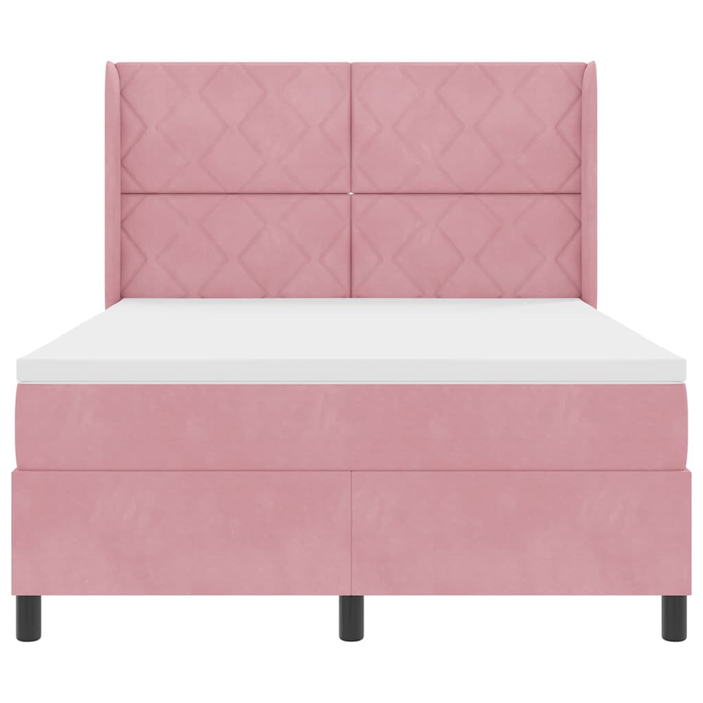 Boxspring Bed with LED Light Strips Pink 160 X 200 Cm Velvet