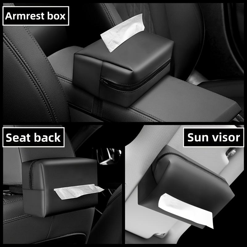 Nappa Faux Leather Car Tissue Box Holder - Durable PU Material, Sun Visor Backseat Organizer with Fix Strap, Ideal for Center Console Armrest