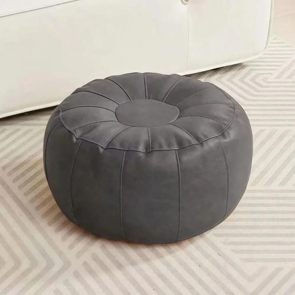 Round Seat Cushion Cover Unstuffed Faux Leather Pumpkin Pouf Cover Large Capacity Minimalist Storage Bag Storage