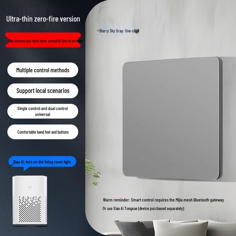 Ultra-thin Glass Smart Switch with Mijia APP Connection & Voice Control Support