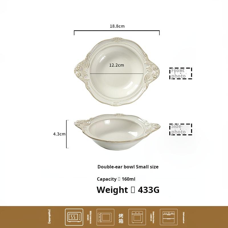 Household ceramic relief deep plate, soup plate, European-style steamed dishes, round large plate rice bowl soup bowl flat plate