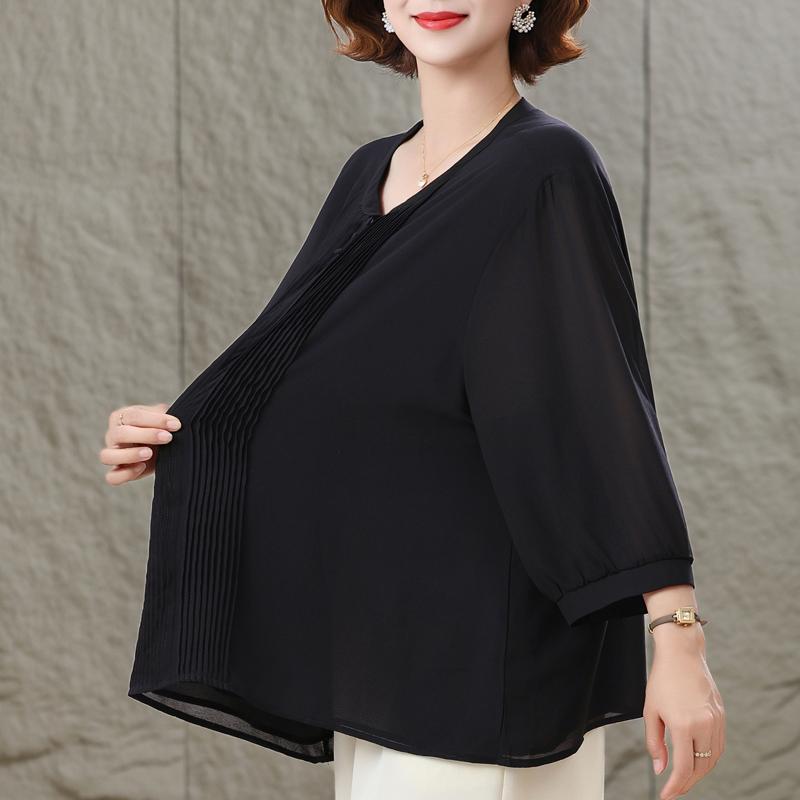 Women's Plus Size Burgundy Blouse, Casual 3/4 Sleeve Pleated Front Top (3XL-7XL)