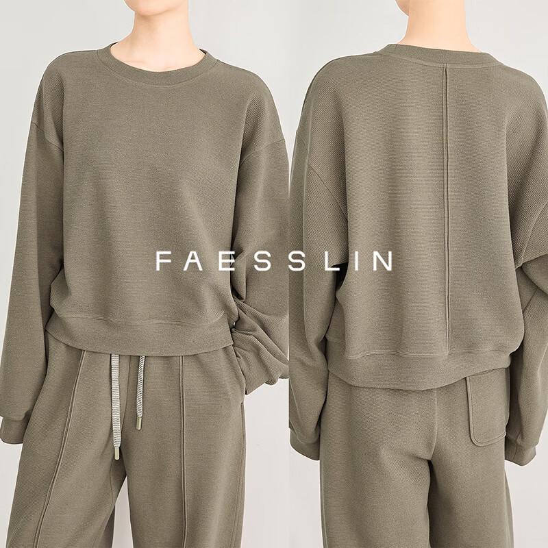 

FAESSLIN Women s Gray-Brown Relaxed Fit Round Neck Sweatshirt M
