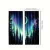 2 Pcs Aurora Forest Moon print curtains  suitable for bedroom  living room kitchen decoration  home decoration  window decoration