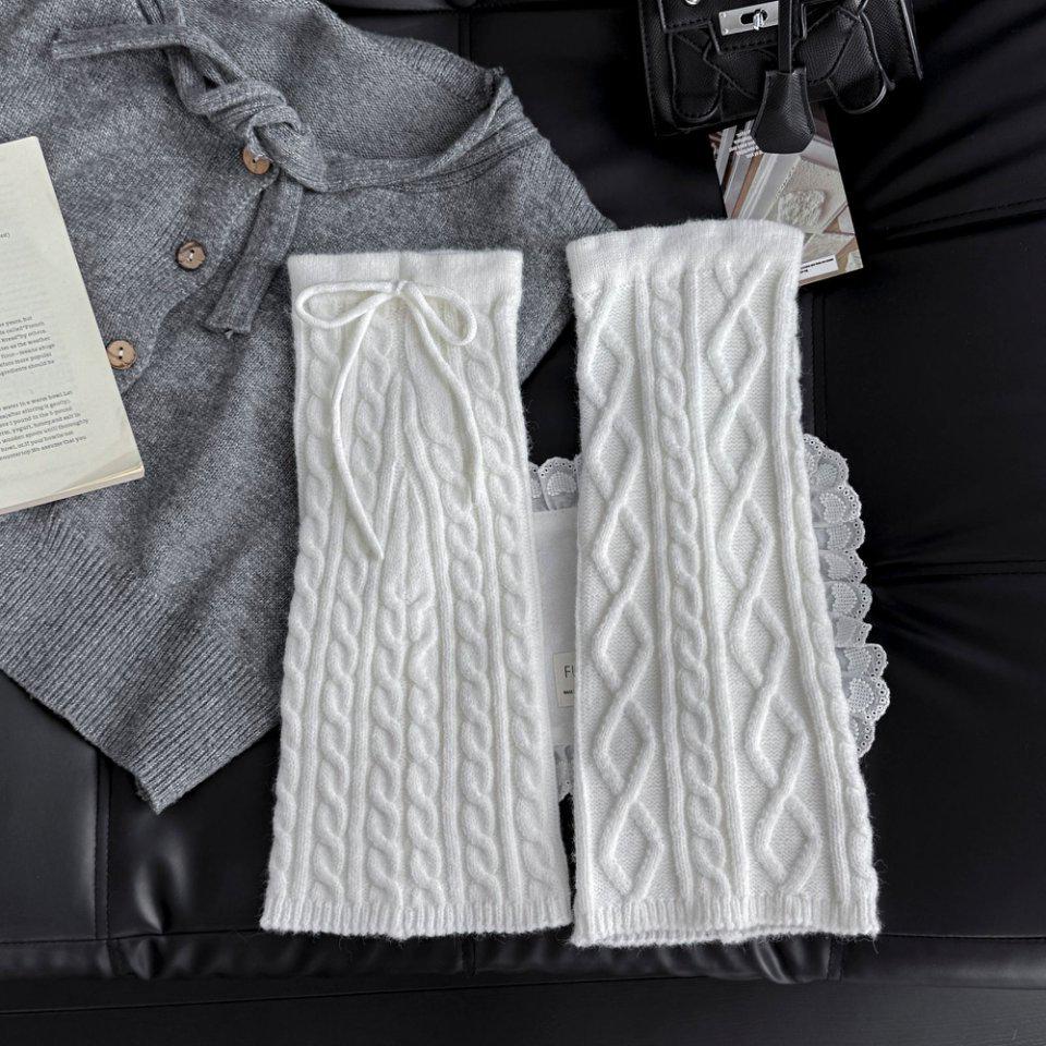 

Арктический бархат, тонкие согревающие гетры крупной вязки с завязками, осенне-зимние многослойные толстые носки белый