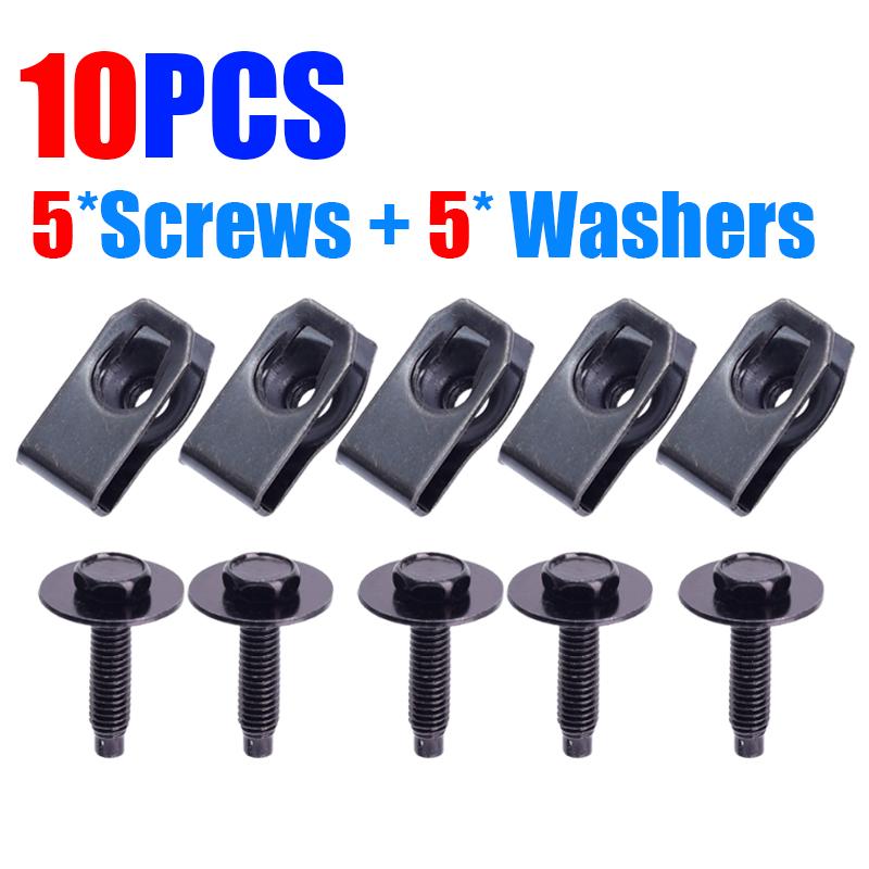 M6 Car Under Cover Screws Hex Head Bolt with Washer Engine Splash Shield Fender Liner Retainer Clip Bumper Guard Board Fastener 6mm Thread