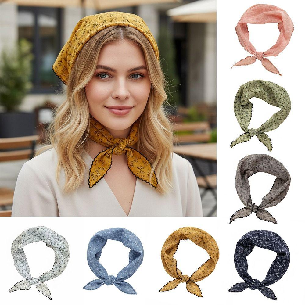 Sweet Lace Design Flower Neck Scarf French Style Gentle Head Wrap Headband Turban Hair Ribbon Summer Season