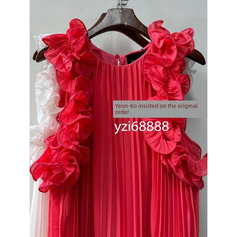 Export Los Angeles Single Do + B * Exquisite Three-Dimensional Lace Organ Pleated Sanzhai Style Loose Version A- Line Dress Women