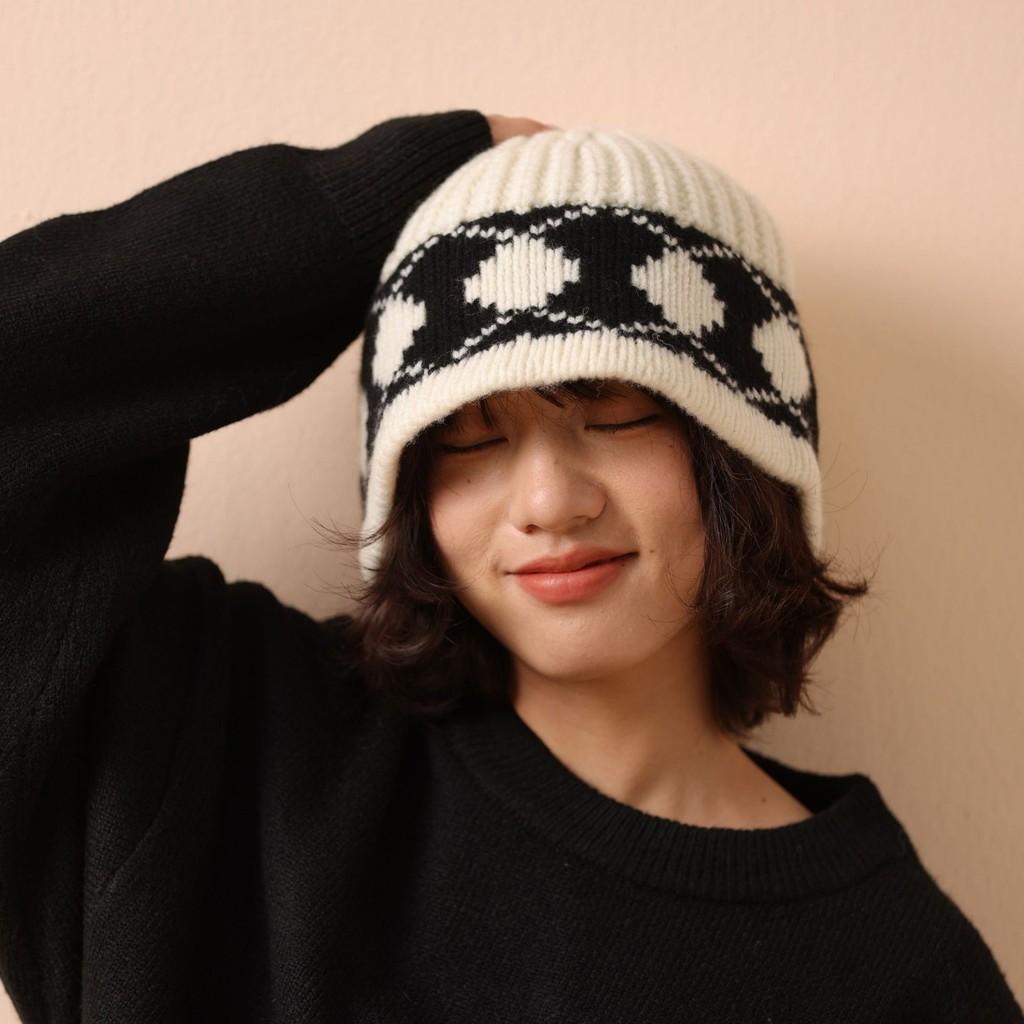 Wool Knitted Hat For Women With Geometric Pattern Winter Warmth Stylish Cozy