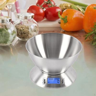 Bilancia da cucina digitale con ciotola, 5 kg, portatile, multiuso, per pesare alimenti e verdure