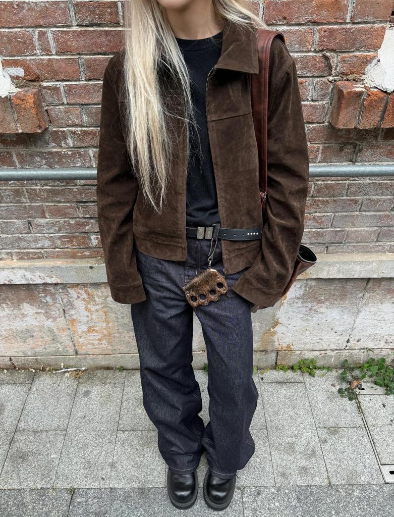 Unisex retro kávová semišová klopová bunda s pocitem jelení kůže - Regular Fit pro podzim/zimu