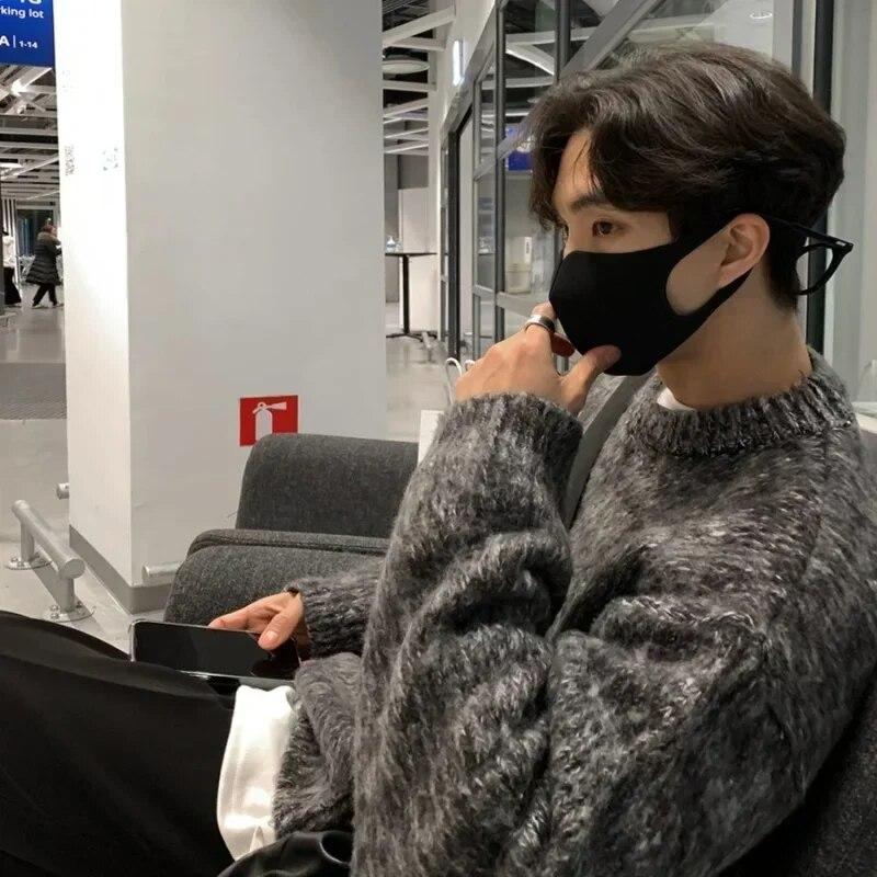 Πράσινο Ανδρικό Ρούχο Πουλόβερ Ιαπωνικό Vintage Μονόχρωμο Υπερμεγέθη Κασουάλ Πουλόβερ Πλεκτό Πουλόβερ Χειμερινό Μακρυμάνικο Κορεατικά Ανδρικά Ρούχα