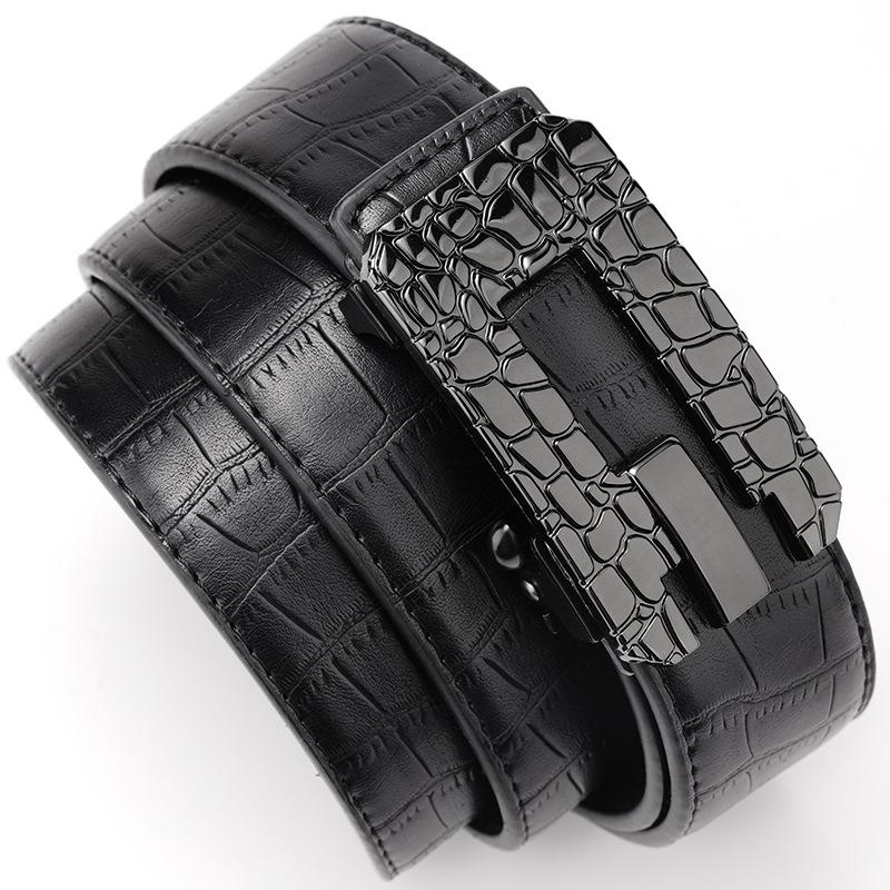 Belt New Leather Men'S Belt Cowhide Young People'S Versatile Middle-Aged And Young People'S Belt Toothless Automatic Buckle