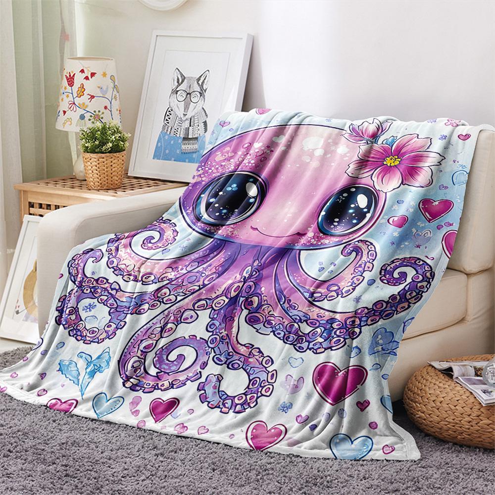 Octopus Print Flannel Blanket, High quality Comfortable for All Seasons, Home Decor, Warmth and Comfort, Perfect for Christmas Gifts