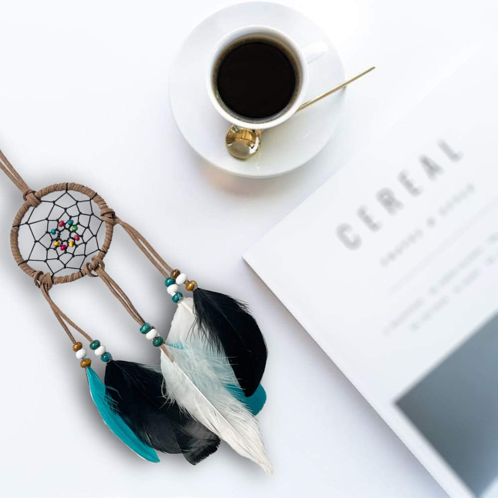 Dream Catcher for Car Rearview Mirror Hanging Decor Handmade Indian Wooden Beads Nature Feather Small Car Charms Pendant Accessories