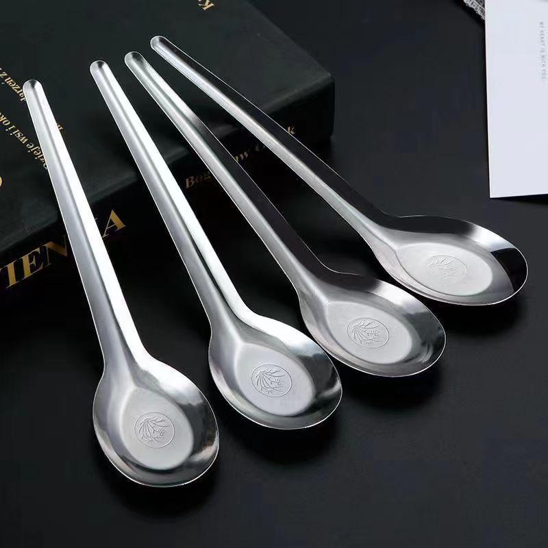Household Long-handled Non-magnetic Flat-bottomed Stainless Steel Spoon, School Chinese Wang Stainless Steel Spoon
