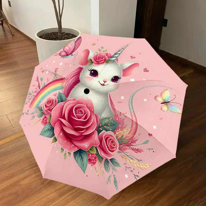 1pc Unicorn Cat Automatic Open/Close Umbrella with Windproof, 8-Rib Sturdy Canopy, Durable Ribs, Fashionable Design1128A