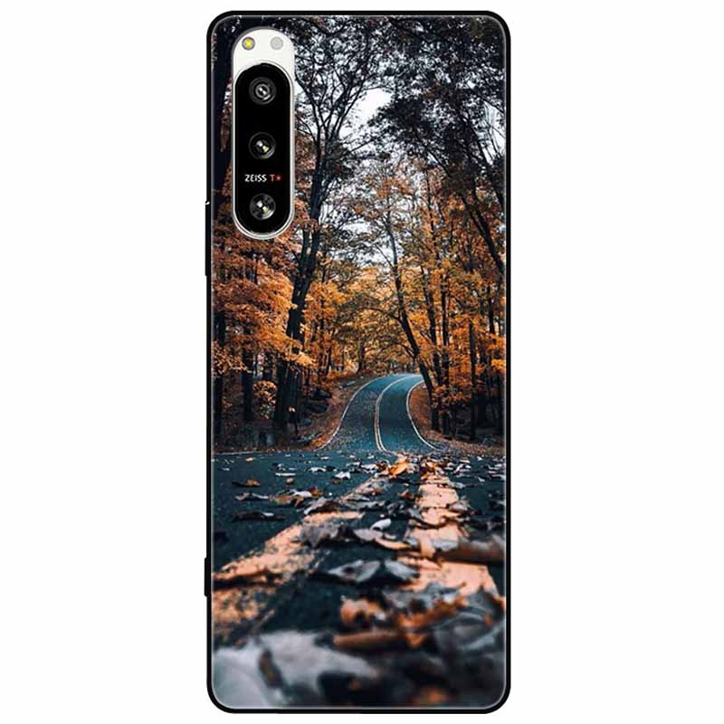 For Sony Xperia 5 IV / 10 IV Case 10IV Soft Black Silicone Forest Painted Phone Back Covers For Sony Xperia 1 IV Case TPU Coque