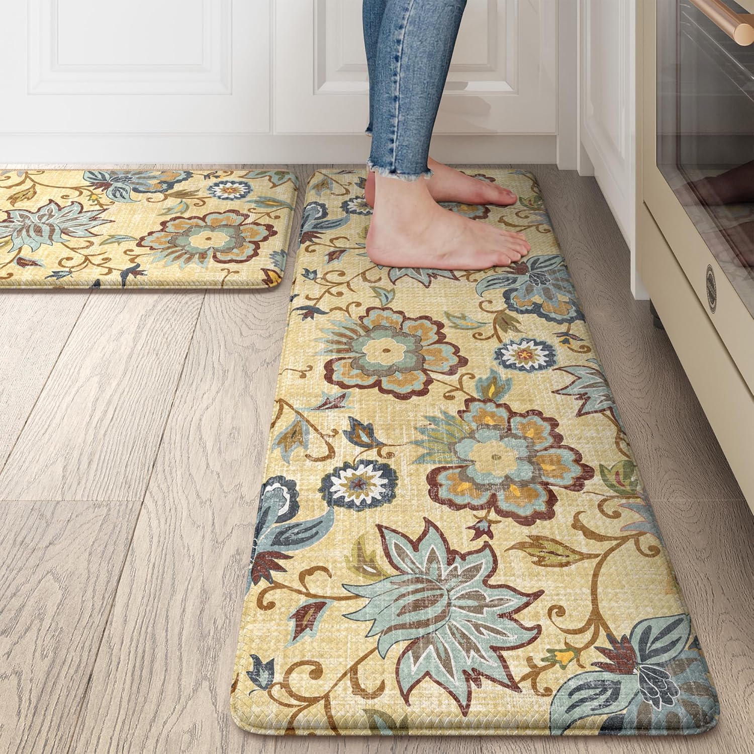 

Кухонные коврики с эффектом памяти, с цветочным принтом, противоскользящие, водонепроницаемые, толстые, с амортизацией, сверхпрочный комфортный коврик для стояния 44X75cm