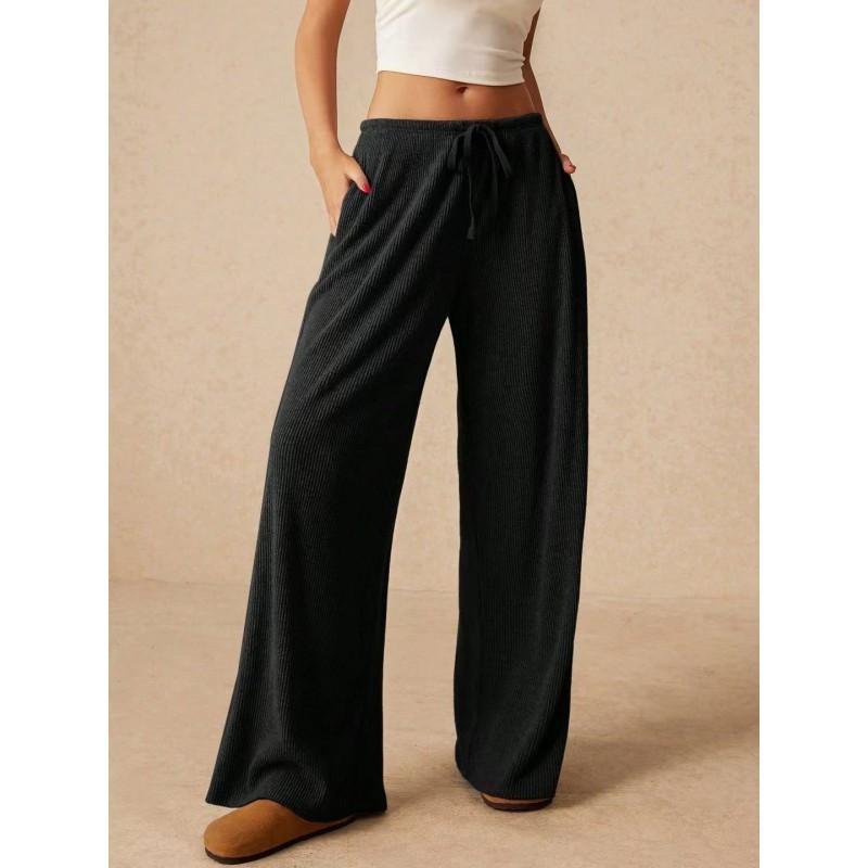Womens Wide Leg Pants Loose Fit Casual Trousers Winter Stretch Waistband Comfortable Office Chic