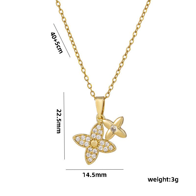 Niche Design New Double Four-Leaf Flower Necklace Female High-Class Sense Of Sweet Tide Cool Do Not Lose Colour Collarbone Chain