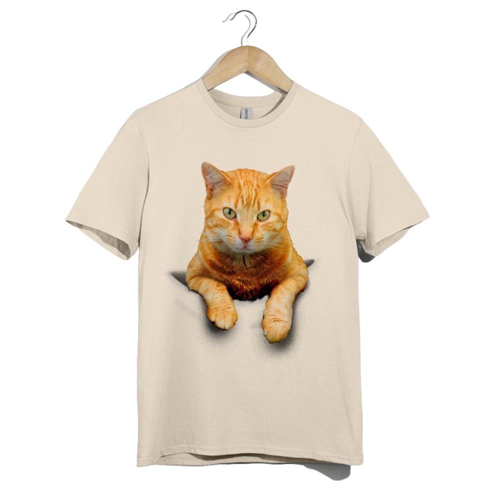 Футболка с оранжевым полосатым котенком Унисекс Реалистичный котенок Любитель животных Графический Милый Подарок 3XL