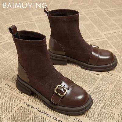 Winter Klobige Damen Stiefeletten Wildleder Mittelhohe Absätze Designerschuhe 2025 Trend Mode Neue Motorradstiefel Pumps Goth Botas De Mujer