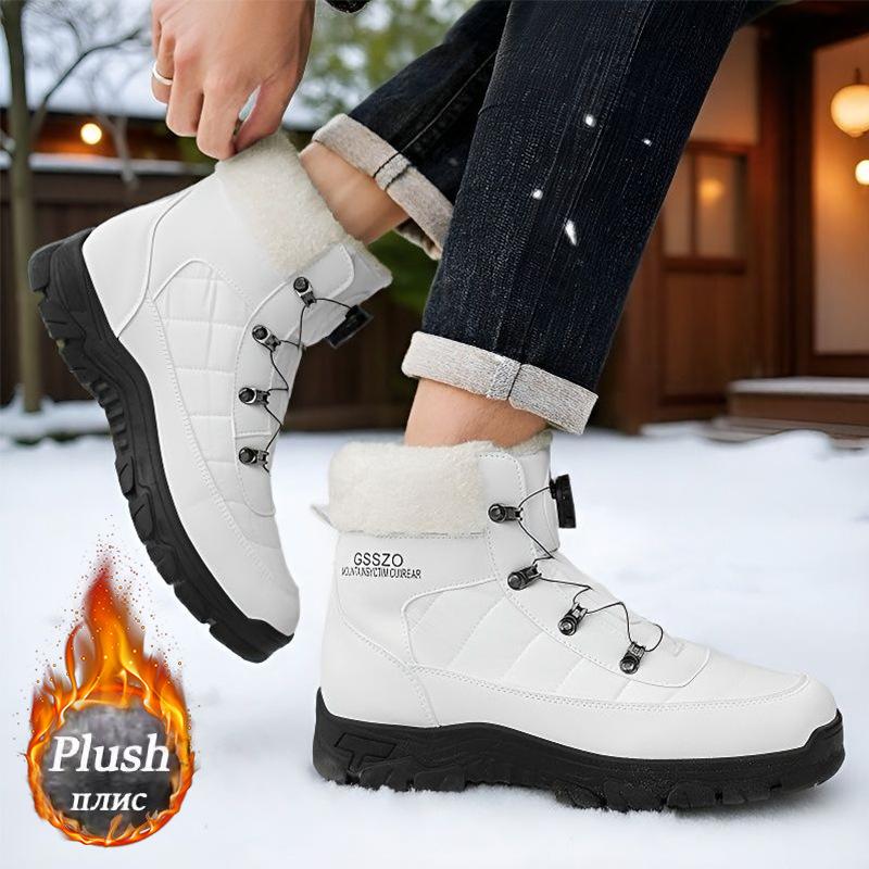 Mens Large Size Thick Sole Winter Warm Fur One Snow Boots Padded Lined Ankle Boots Anti-slip Hiking Casual Sports Cotton Boots