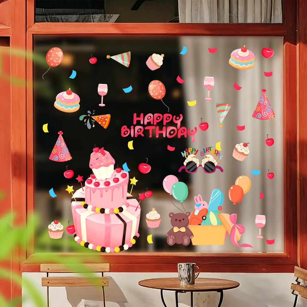 Creative Birthday Cake Window Stickers for Bedroom, Living Room, Balcony, Kitchen