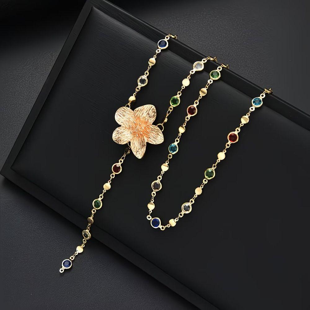 2 PCS Elegant Clavicle Chain Simple Colorful Rhinestones Necklace Flower-shaped Necklace  Gatherings