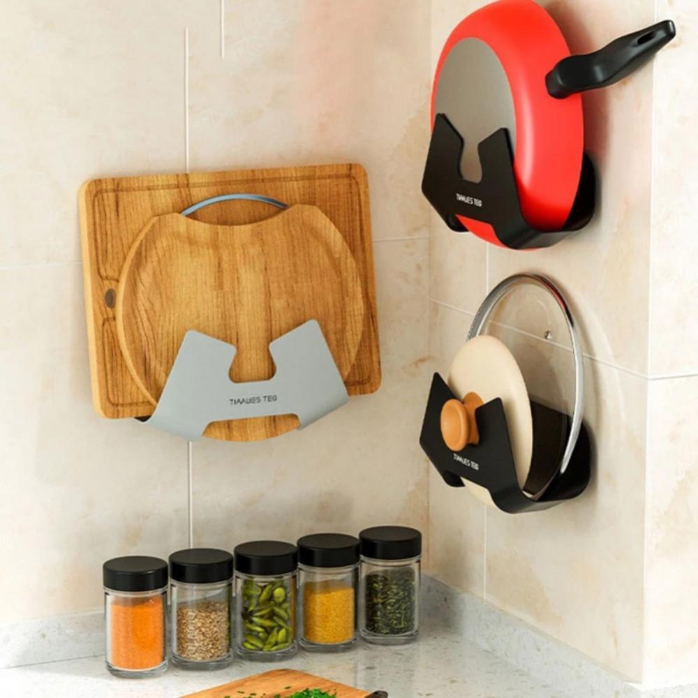 1pcs PP Pot Lid Holder Wall-Mounted Hanging Holder For Pan Pot Cover Rack Plastic Kitchen Storage Rack Kitchen Organizer