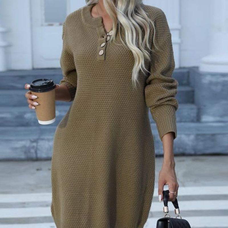 Autumn and Winter Knitted Sweater Dress Fashion Women's Pullover Sweater Female Long Sleeve Casual Sweater Solid Color Elegant Party Dresses 1797
