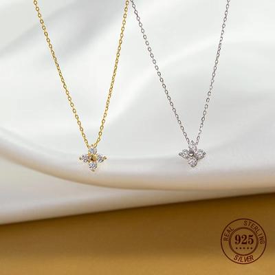 Somilia 925 Silber Super Glanz Vier 5A Zirkon Halskette für Damen Einfach INS Gold Silber Farbe Schlüsselbein Kette Schmuck