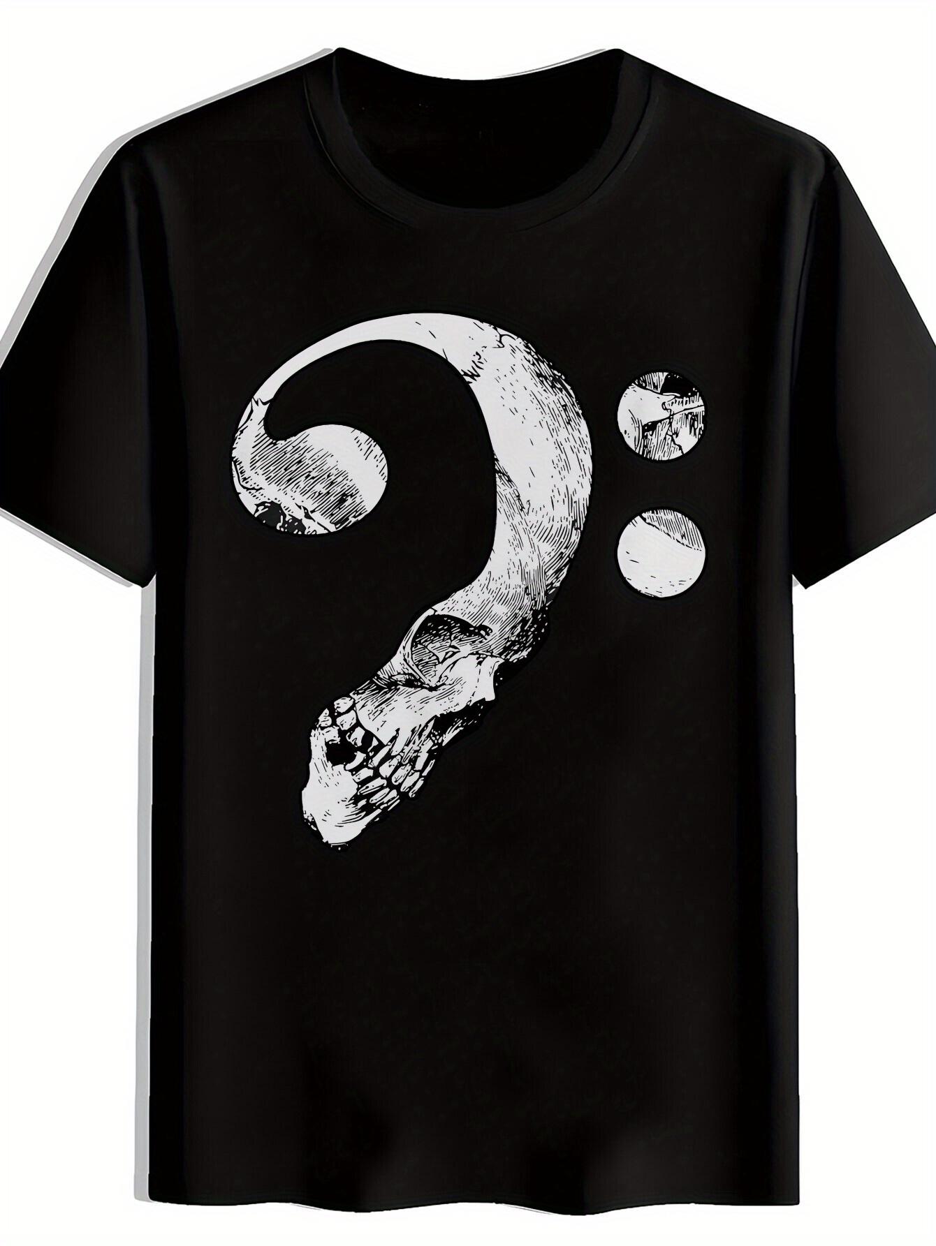 Graphic Print Short Sleeve T-shirt - Skull & Moon Design XXL
