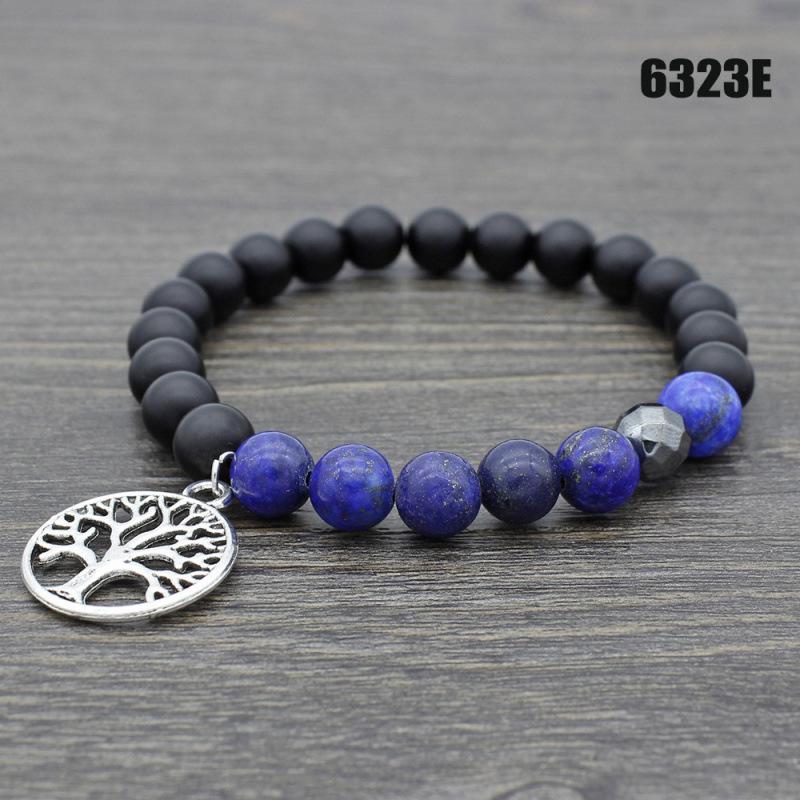 European Hot-Selling Yellow Tiger Eye & Volcanic Stone Lotus Tree Pendant Yoga Mala Bracelet