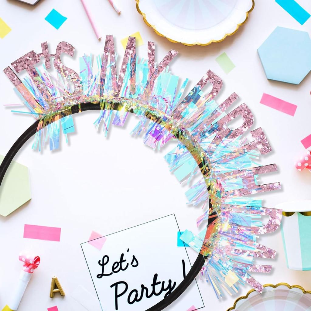 CIEHER Birthday Headband for Women Girls - Crown, Tiara, Decorations, Pink It's My Birthday