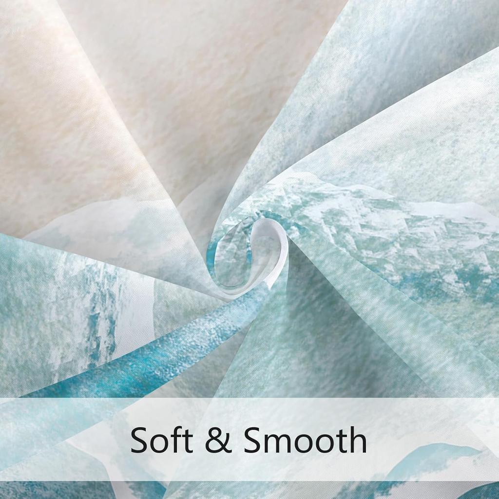 GAEBeach Ocean Themed Shower Curtain, Teal Blue Nautical Coastal Decor, Tropical Fabric Set with Hooks