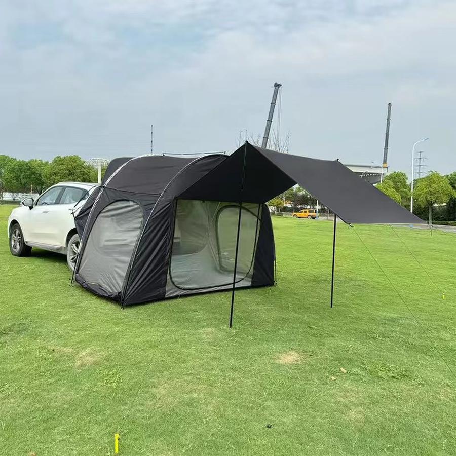 Outdoor Car Rear Tent Storage Quick Setup Tent, Black Rainproof Sunshade Canopy for Bicycles Motorcycles