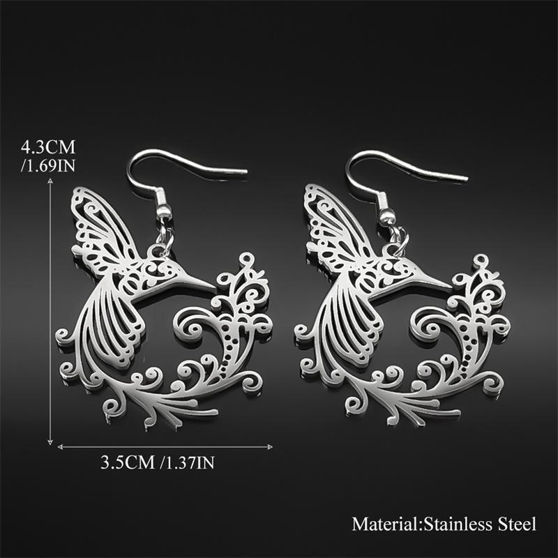 Stainless Steel Flower of Life Hummingbird Dangle Earring for Women Men Gold Silver Color Animal Birds Love Earrings Jewelry