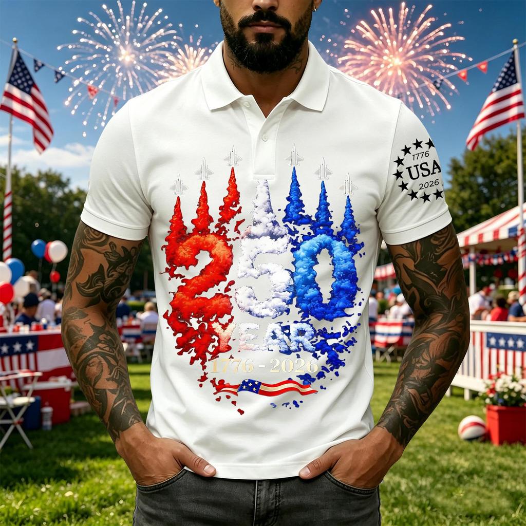Men's Casual Short Sleeve Polo Shirt with Independent Day Graphic Print Classic Fit Breathable Fabric Comfortable Design