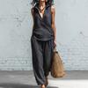 Completi Due Pezzi da Donna Casual Tinta Unita Set in Tessuto Vestibilità Larga Fibra di Poliestere Leggero Comodo Outfit per Primavera Estate Autunno Abiti Quotidiani