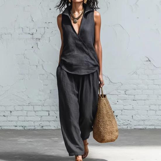 Completi Due Pezzi da Donna Casual Tinta Unita Set in Tessuto Vestibilità Larga Fibra di Poliestere Leggero Comodo Outfit per Primavera Estate Autunno Abiti Quotidiani
