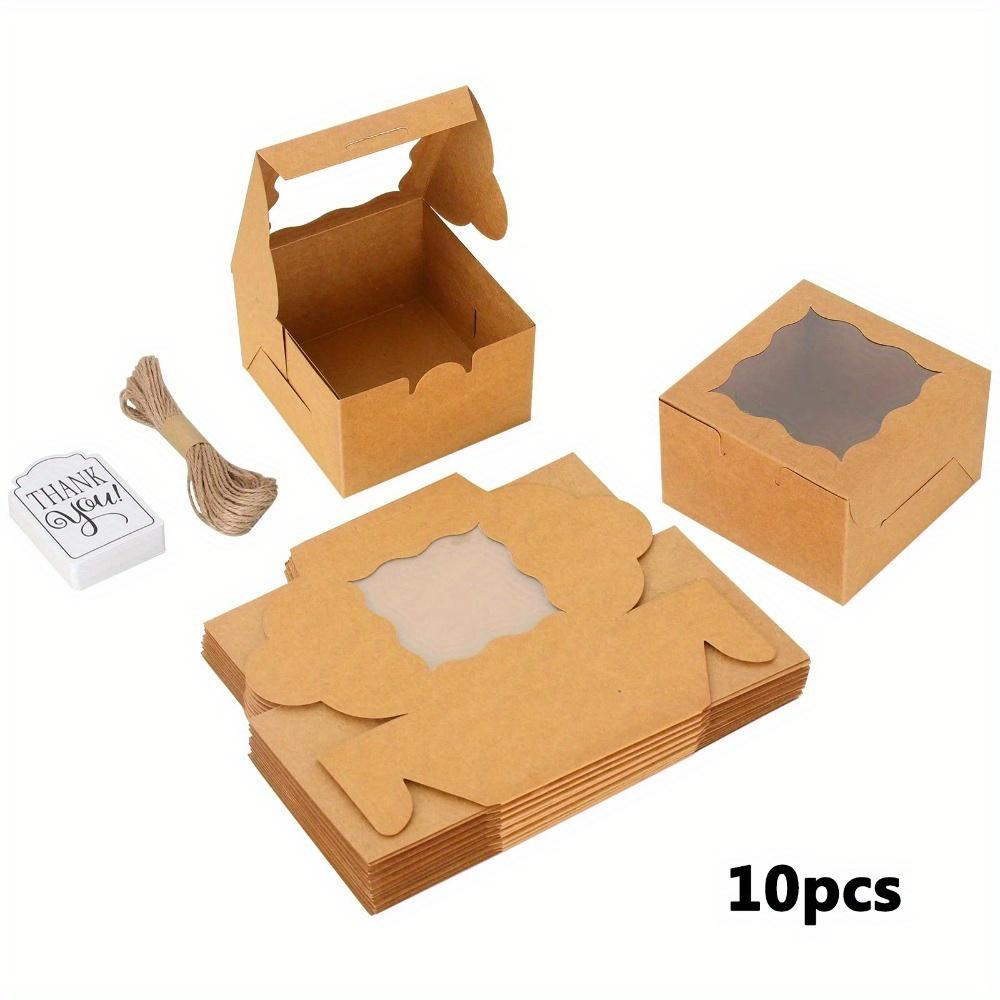 10pcs Khaki Clear Window Bakery Boxes Individual Cupcake Boxes Cookie Boxes Gift Box Gift Packing Box for Cookies Donuts Macaroon Mini Cake Boxes