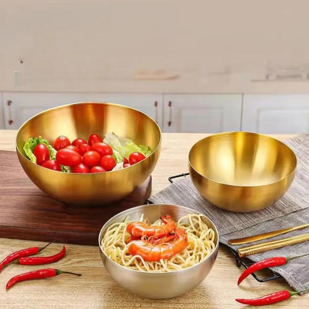 20cm Stainless Steel Salad Bowls Large Capacity  Korean Soup Rice Noodle Ramen Bowl Kitchen Food Container,Gold