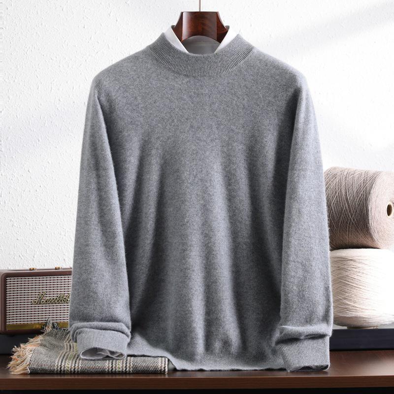 Men's 100% Pure Mountain Half-Cashmere High Neck Knit Sweater - Thickened for Autumn/Winter