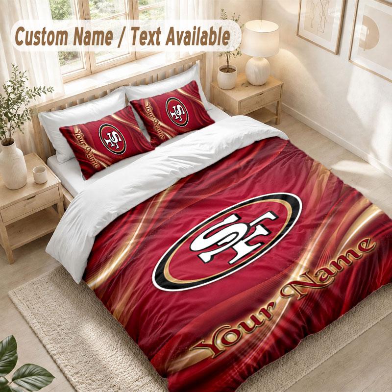 Custom Name Bedding Set 3 PiecesSan Francisco 49ers Print Duvet Cover + 2 Pillowcases Soft Bed Decor