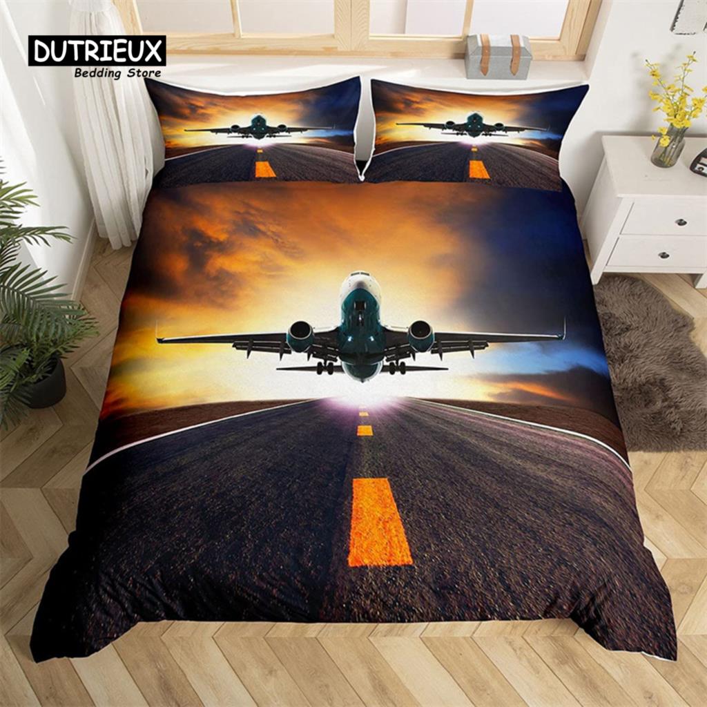 Classic Modern King 3D Airplane Aircraft Transportation Polyester Globe Helicopter Decor Comforter Quilt
