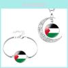 Palestinian Flag Design Time Gem Moon Pendant Necklace Unique Neck Chain
