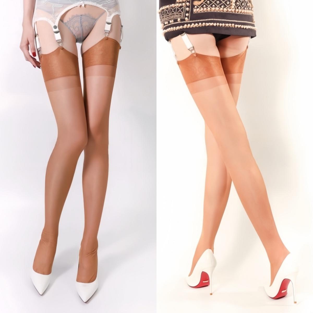 Großformat Sexy Transparente Strümpfe Für Damen Kein Elastizitäts-Design Oberschenkelhoch Ultra-Dünne Strümpfe Pole Dance Super Lange Strümpfe M beige