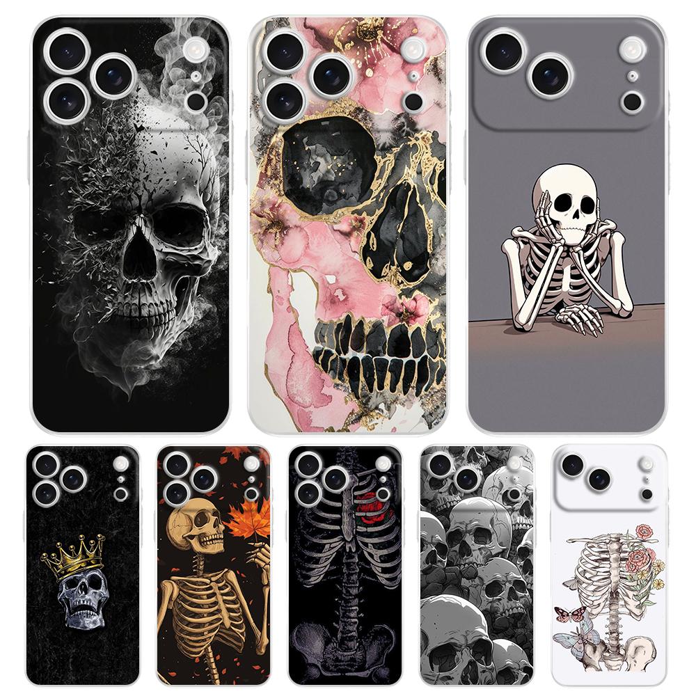 Soft Clear Phone Case For iPhone 17 Air 16E 16 11 15 14 Pro MAX 12 13 7 8 Plus SE Easter Cover Protection Hard Pink Purple Skull